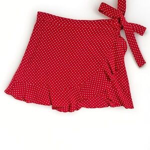 FOR LOVE AND LEMONS SPARKLER RED WHITE POLKADOT SIDE WRAP RUFFLE SKORT